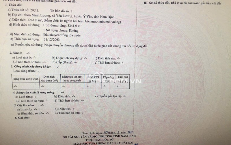 Bán đất tại thôn Minh Lương, xã Yên Lương, Ý Yên, Nam Định
